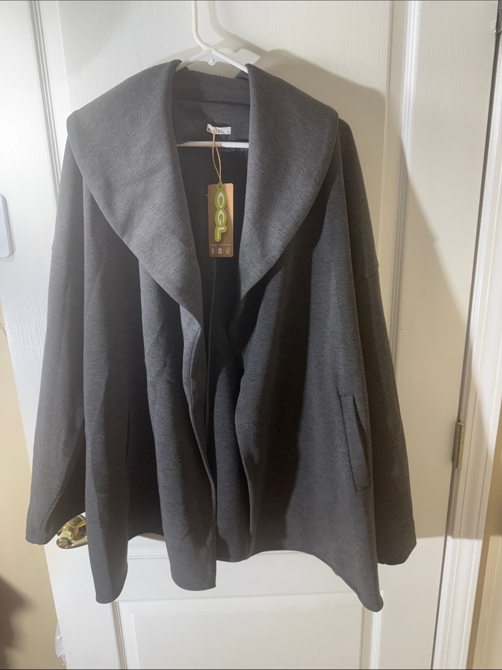 OGL Charcoal Open-Front Shawl-Collar Poncho Cardigan